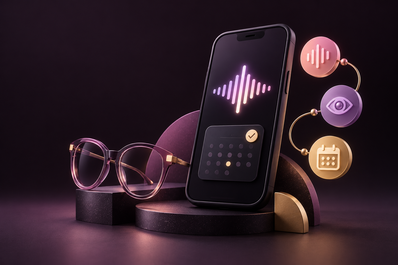 3D illustration of a voice booking agent for at-home eye care